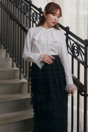 Ruffled Collar Pintuck Blouse
