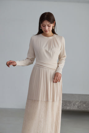 ［Essentia］Pleated Lace Docking Dress