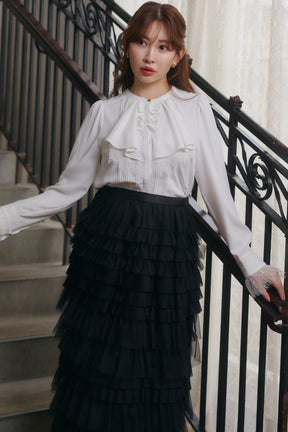 Ruffled Collar Pintuck Blouse