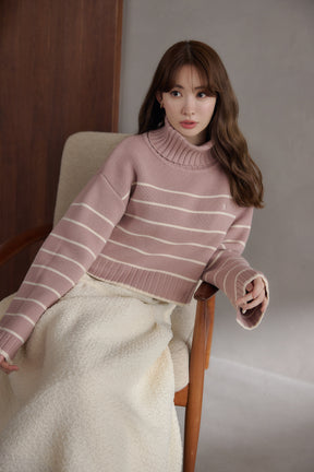 [New Color] Striped Turtleneck Knit Pullover