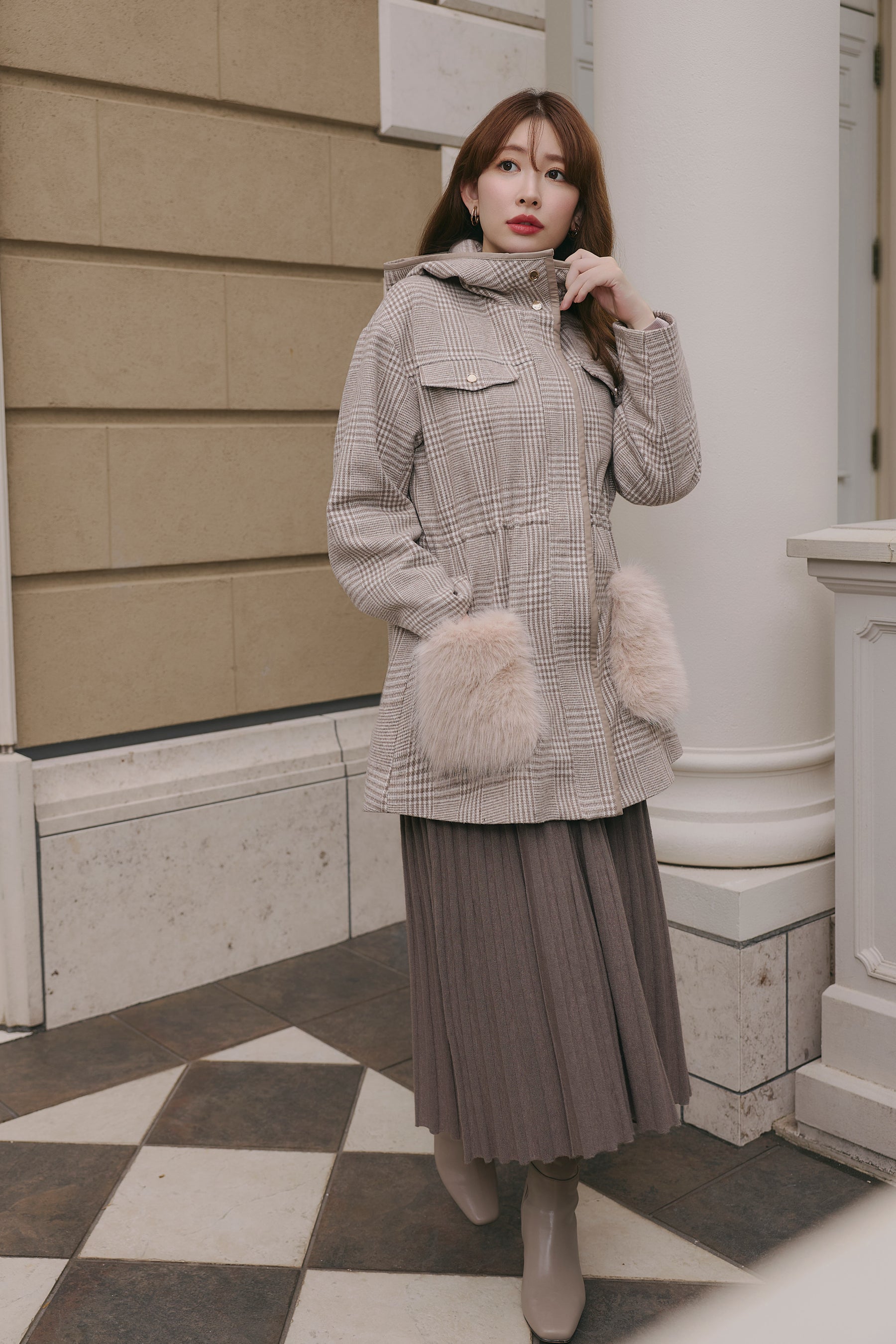 【10月下旬発送】Faux Fur Pocket Hooded Coat