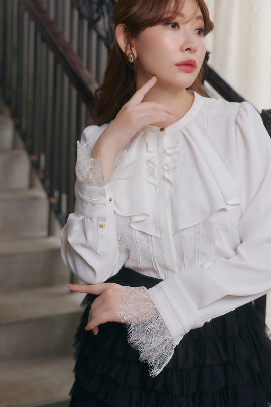 Ruffled Collar Pintuck Blouse