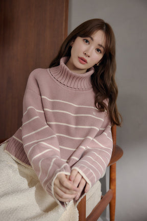 [New Color] Striped Turtleneck Knit Pullover