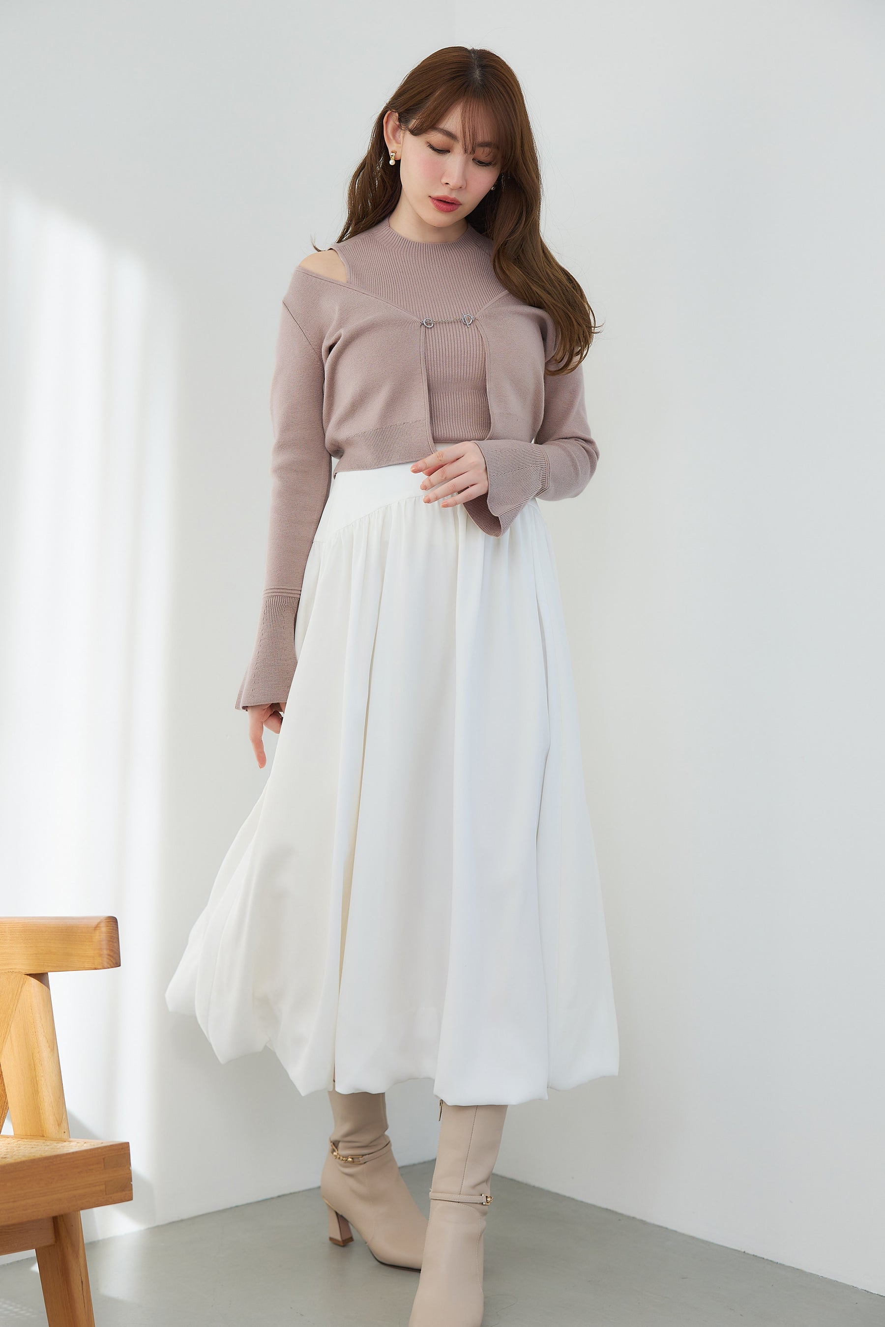 [New color] Gathered Balloon Long Skirt