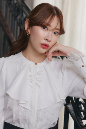 Ruffled Collar Pintuck Blouse