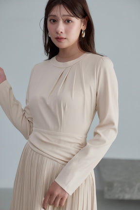 ［Essentia］Pleated Lace Docking Dress