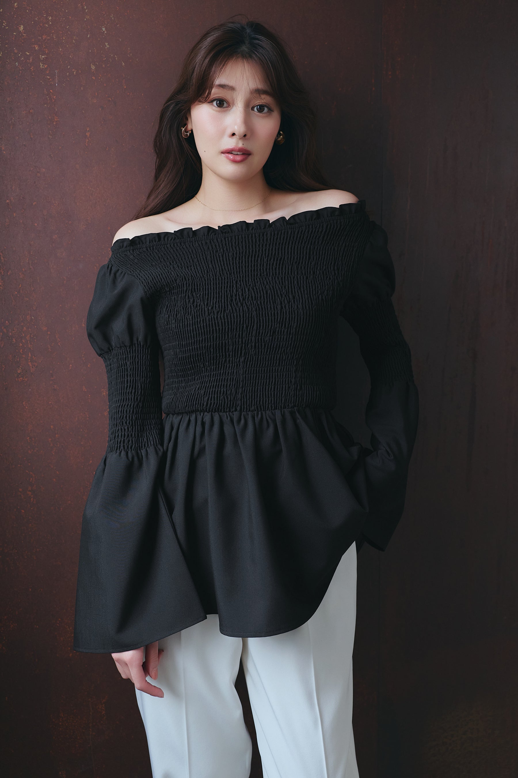 ［Essentia］【新色】Checked Flared Peplum Top