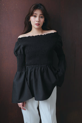 ［Essentia］【新色】Checked Flared Peplum Top