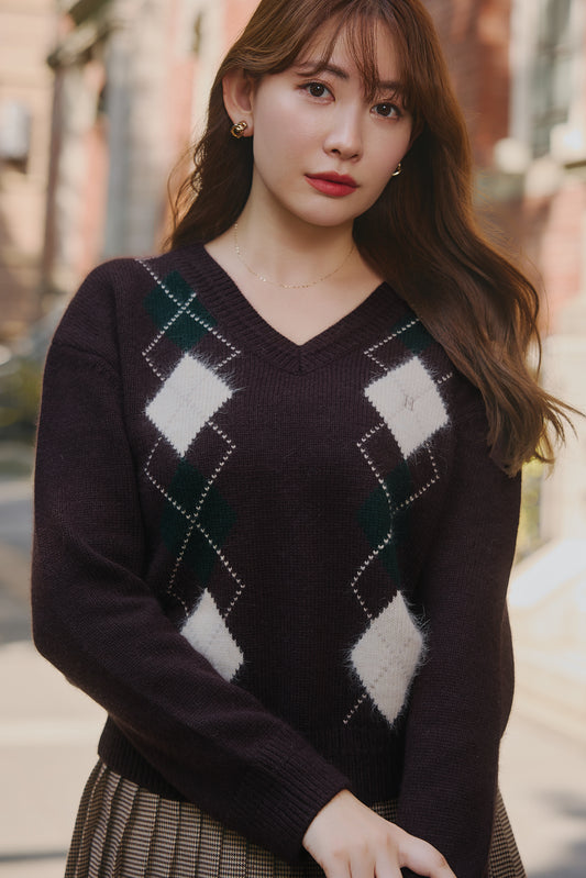 H Logo Argyle Knit Pullover