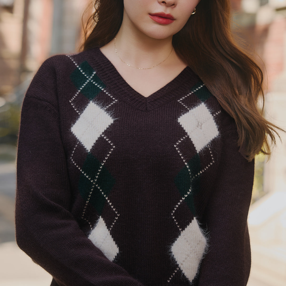 H Logo Argyle Knit Pullover