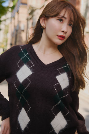 H Logo Argyle Knit Pullover
