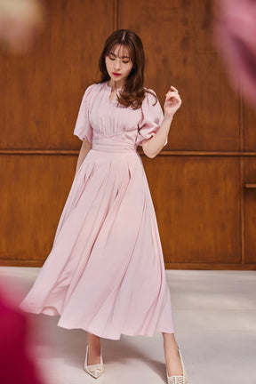sakura pink] [Shipping in early May] Fountain Lace Up Bow Dress