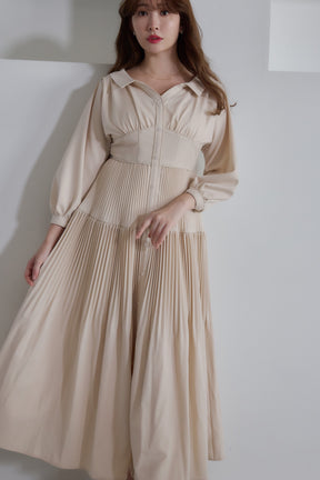 【sky / white petale】Pleated Open Shirt Dress