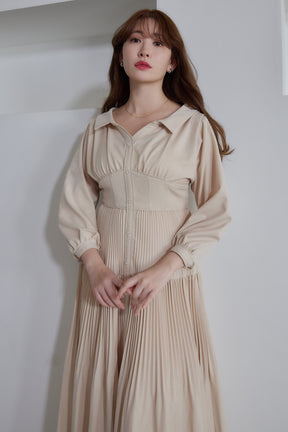 【sky / white petale】Pleated Open Shirt Dress