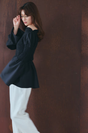 ［Essentia］【新色】Checked Flared Peplum Top