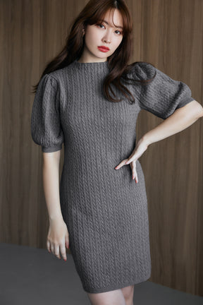 Puff Sleeve Cable Knit Dress