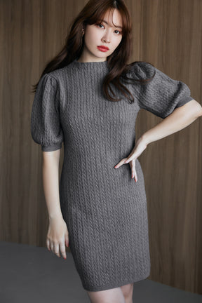 herlipto Puff Sleeve Cable Knit Dress