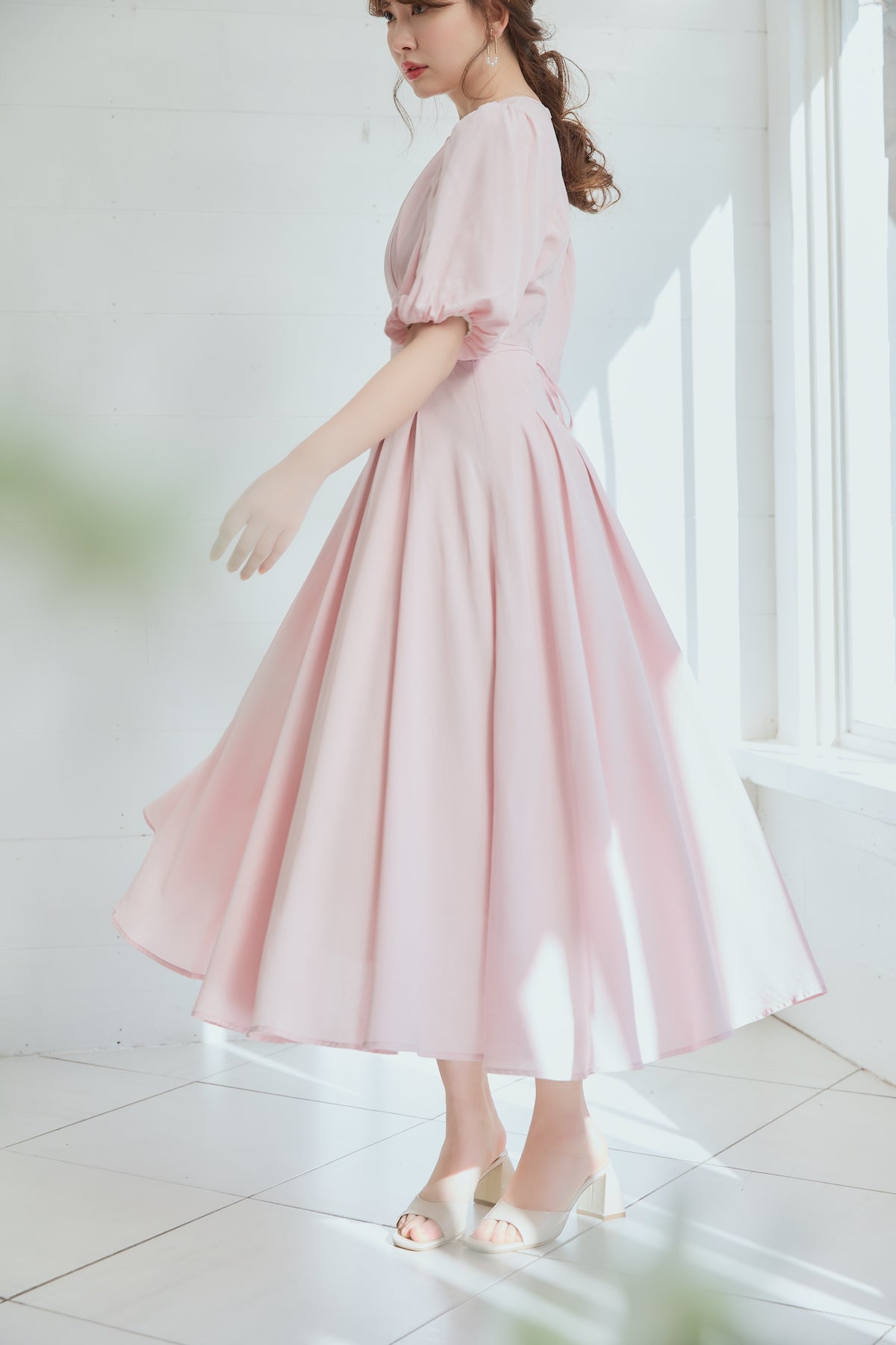 sakura pink】【5月上旬発送】Fountain Lace Up Bow Dress