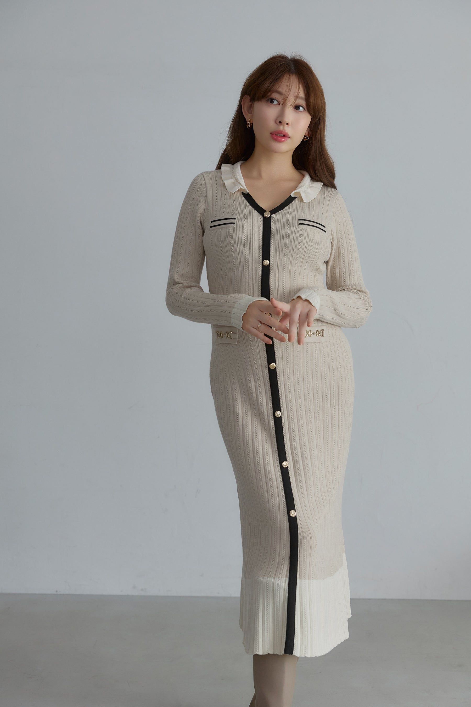 Ruffle-Collar Knit Mermaid Dress