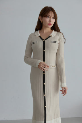 Ruffle-Collar Knit Mermaid Dress