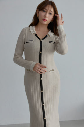 Ruffle-Collar Knit Mermaid Dress