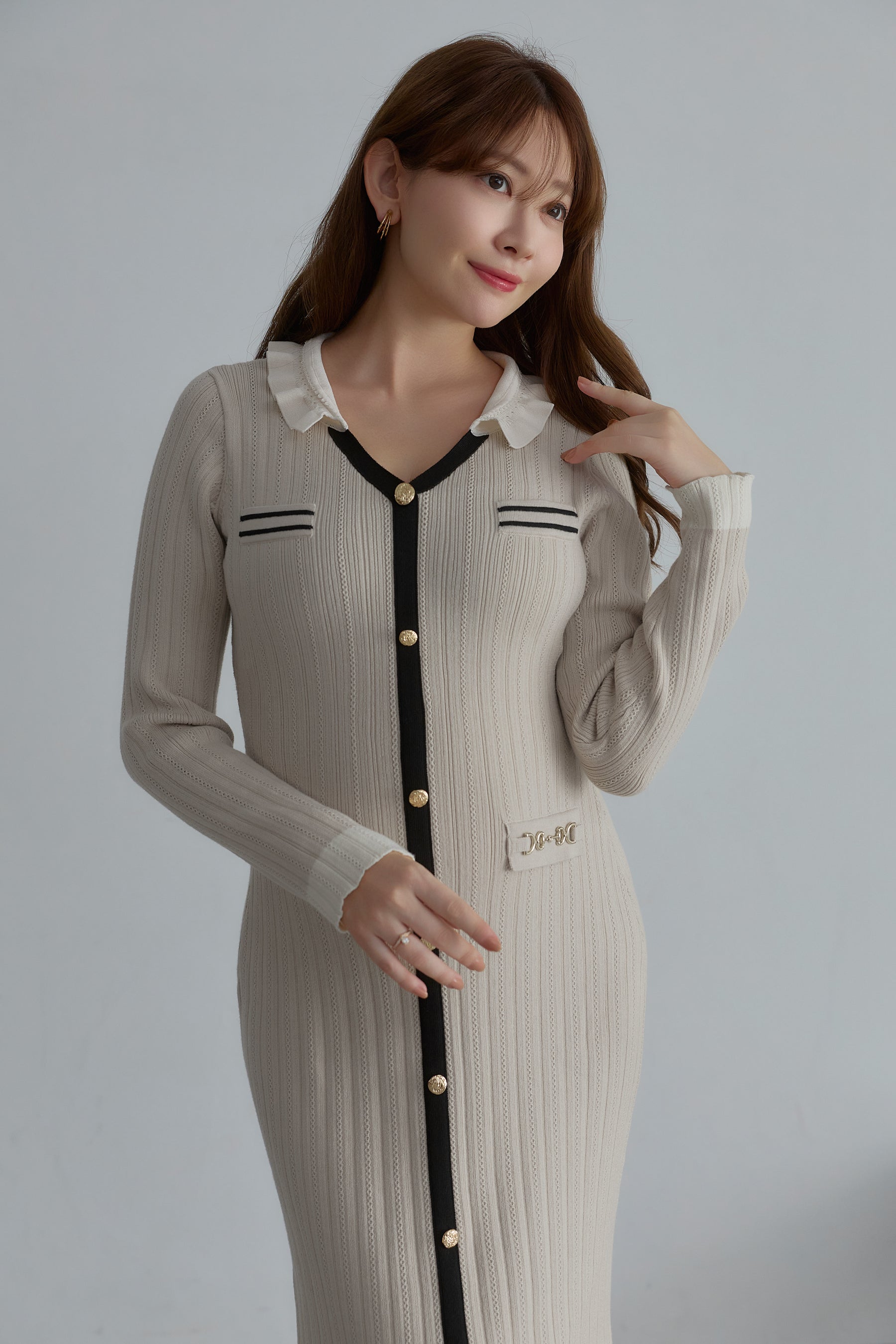 Ruffle-Collar Knit Mermaid Dress