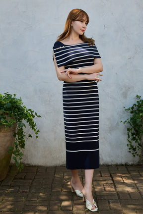 Square Collar Striped Dress