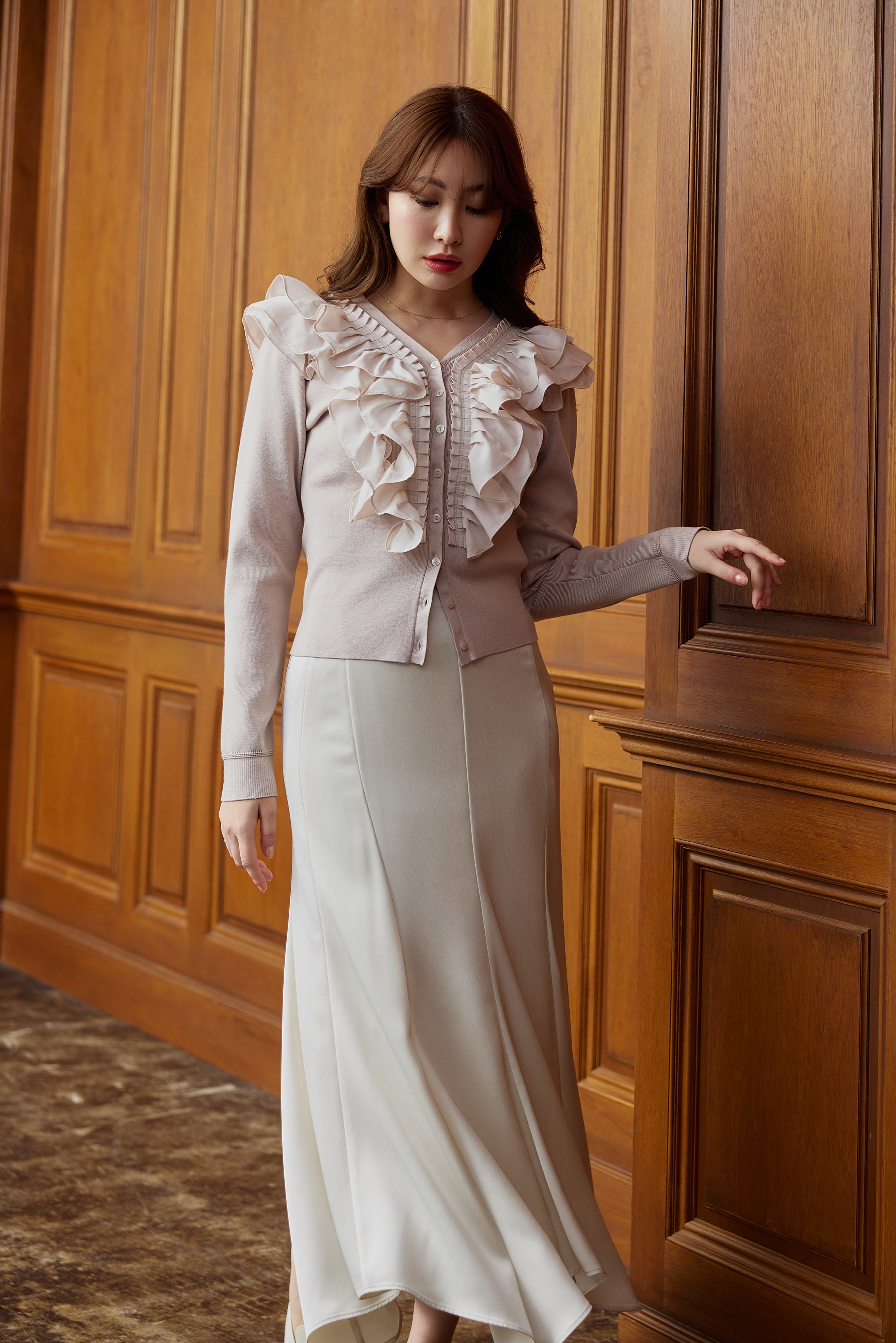 [Ships mid-January]Ruffle Pleated Knit Cardigan