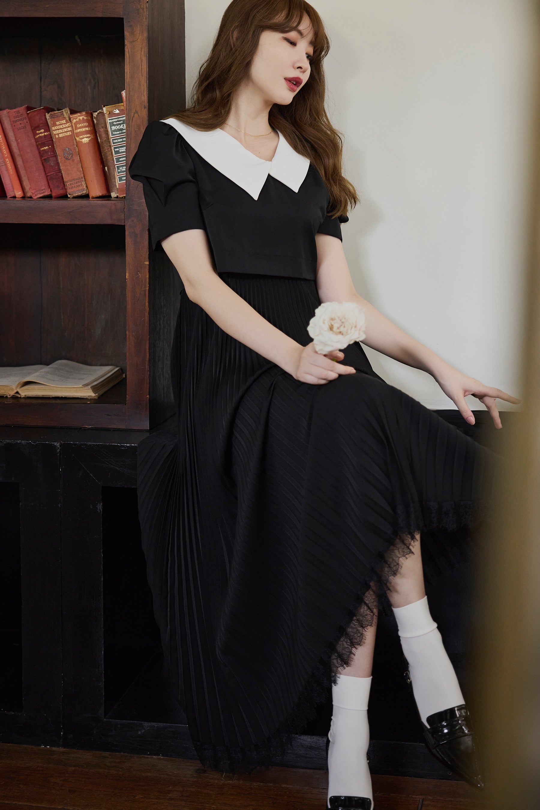 Butterfly Collar Pleated Dress