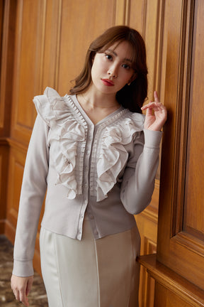 [Ships mid-January]Ruffle Pleated Knit Cardigan