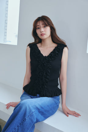 ［Essentia］Layered Ruffle Knit Top