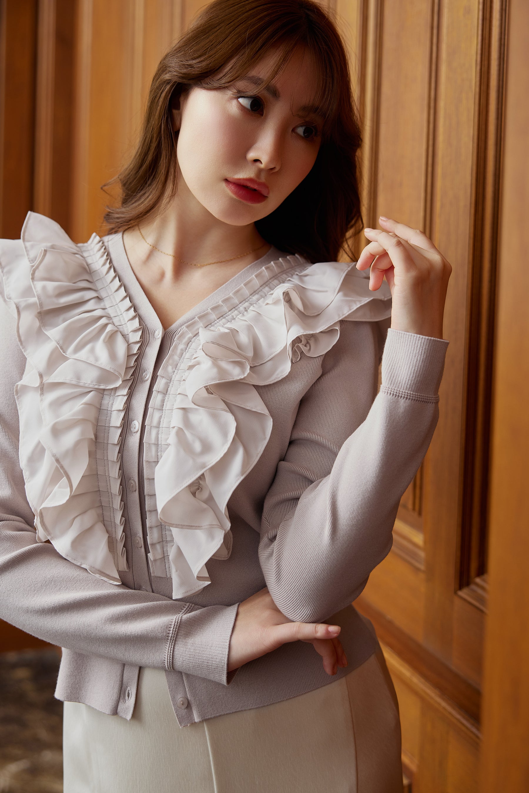 [Ships mid-January]Ruffle Pleated Knit Cardigan