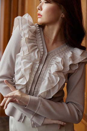 [Ships mid-January]Ruffle Pleated Knit Cardigan