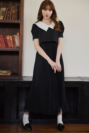 Butterfly Collar Pleated Dress