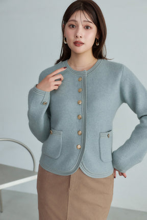 ［Essentia］Gold Emblem Button Knit Jacket