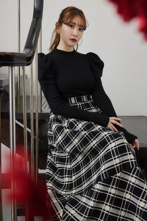 Windowpane Checked Volume Skirt