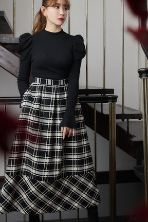 Windowpane Checked Volume Skirt