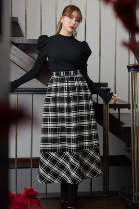 Windowpane Checked Volume Skirt