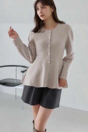 ［Essentia］Curved-Sleeve Peplum Knit Jacket
