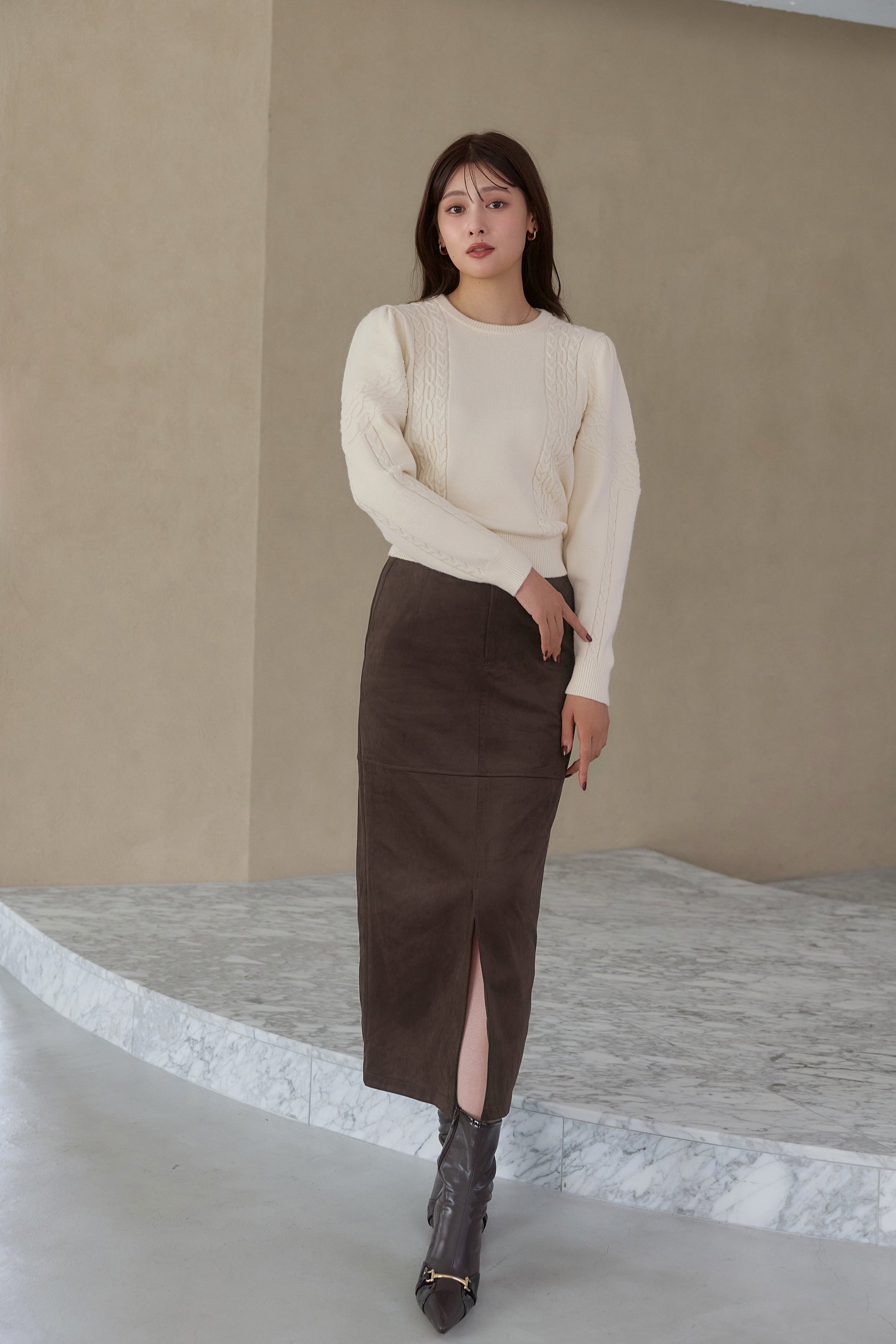 ［Essentia］Cable-Knit Panelled Pullover