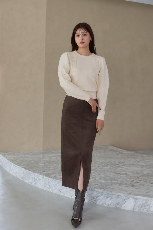 ［Essentia］Suede Slit Long Skirt