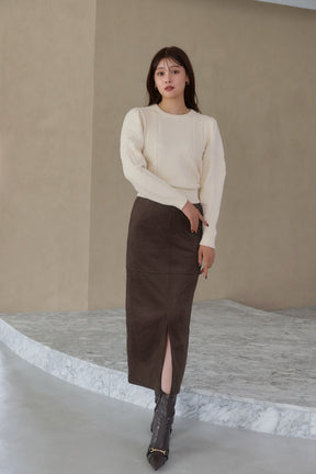 ［Essentia］Suede Slit Long Skirt
