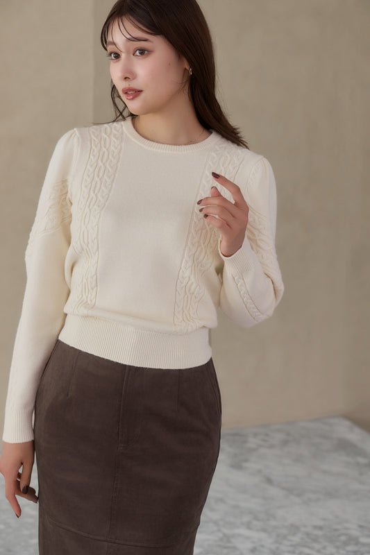 ［Essentia］Cable-Knit Panelled Pullover