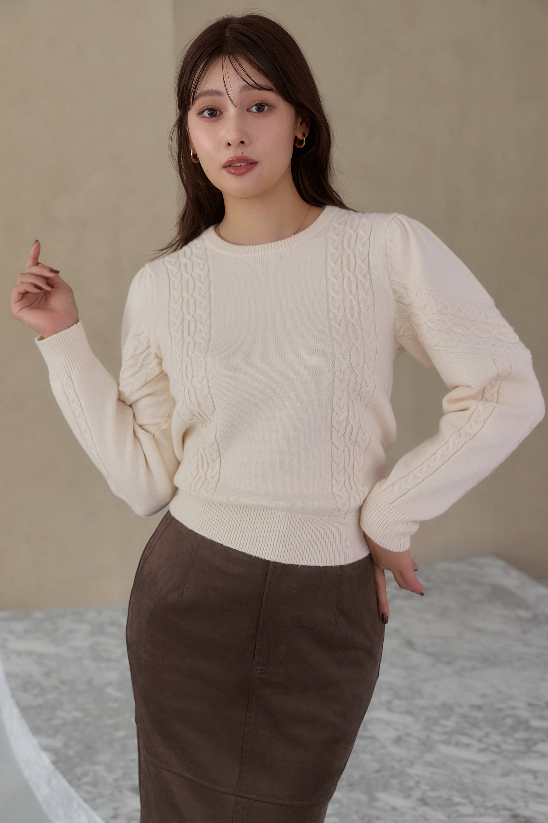 ［Essentia］Suede Slit Long Skirt