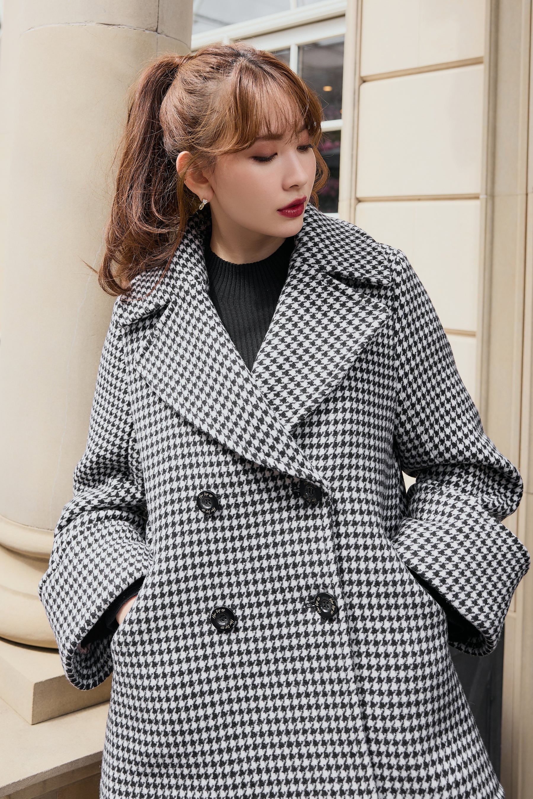 Herlipto  Belted checked wool blend coat折りたたんで発送します