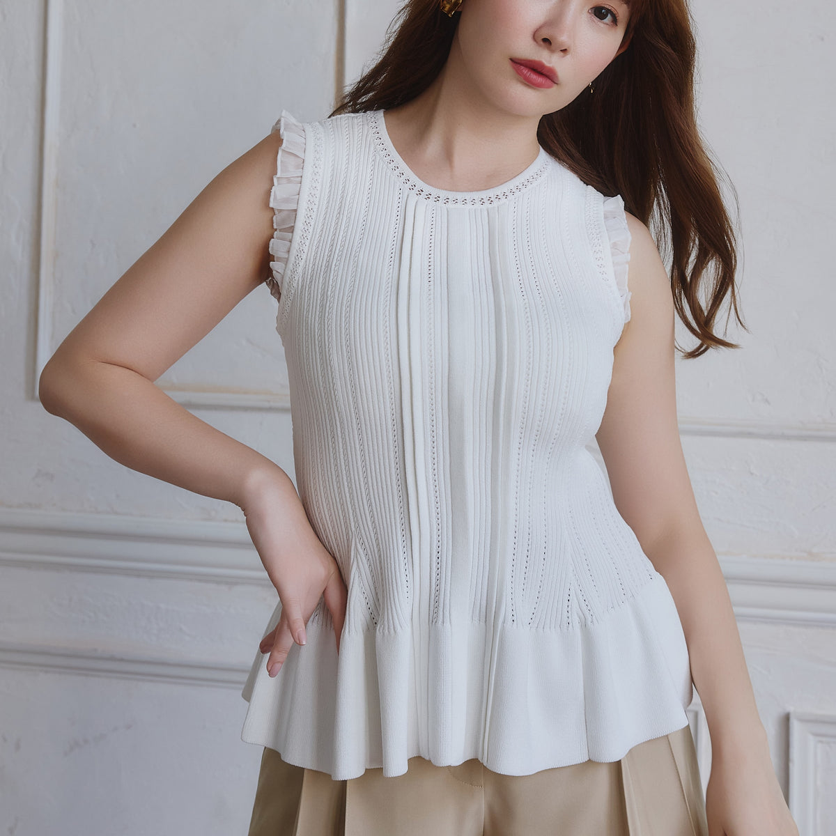トップス Herlipto Peplum Ribbed Knit Top Red M Peplum Ribbed Knit Top