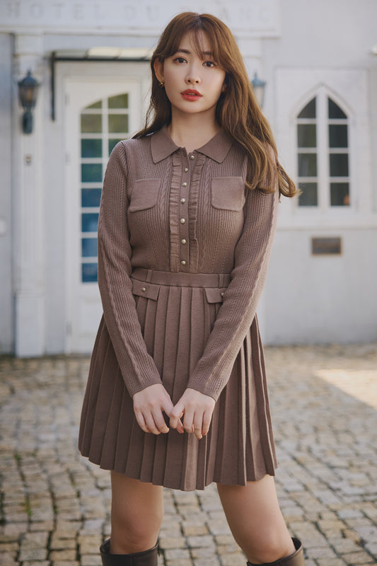 【10月中旬発送】Margot Pleated Knit Mini Dress