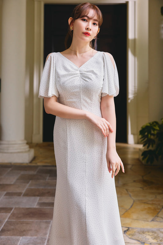 Pin-Dot Slit Sleeve Dress