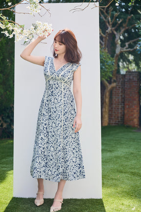 【6月下旬出貨】Lace Trimmed Floral Dress
