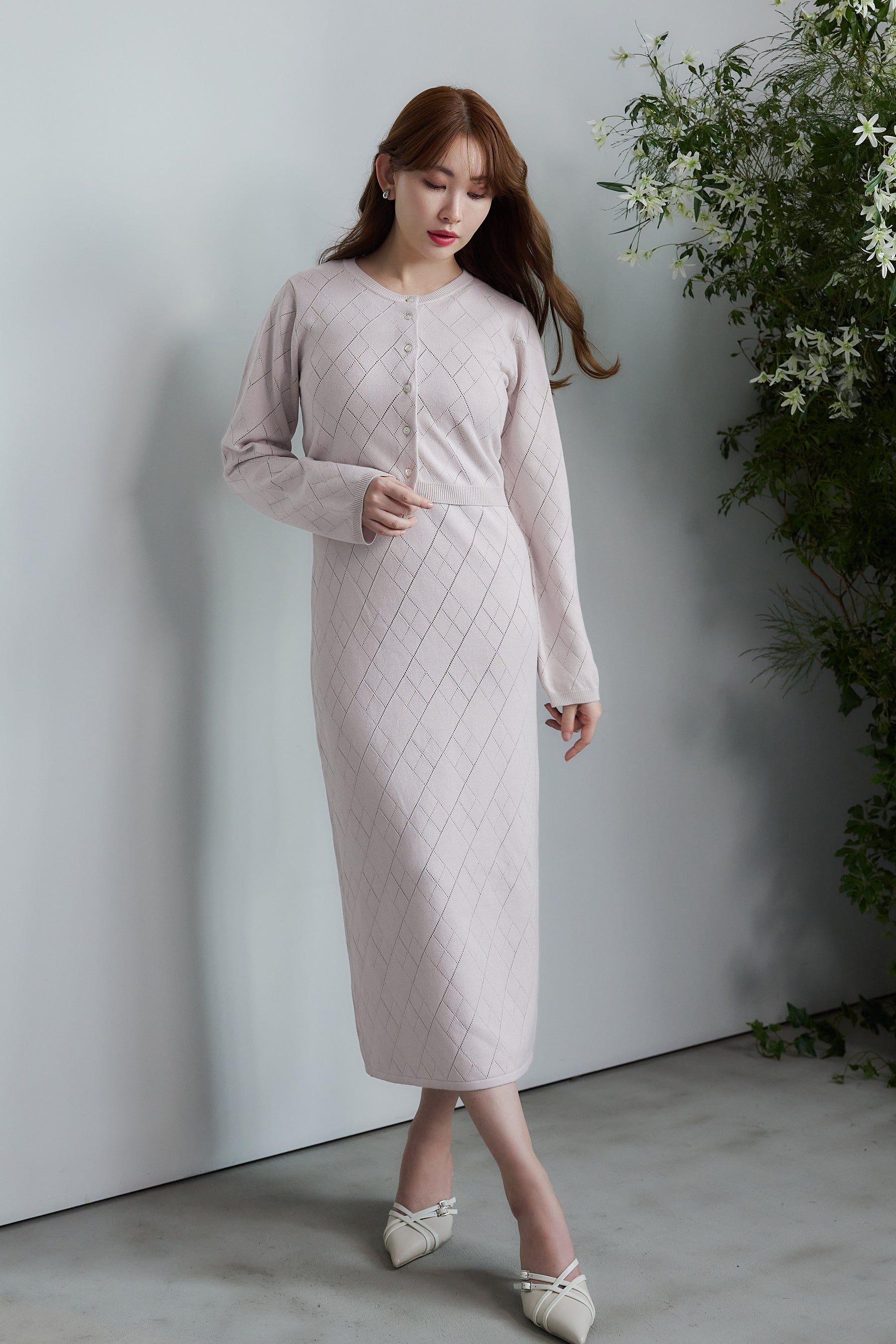 Diamond Pattern Knit Dress Set